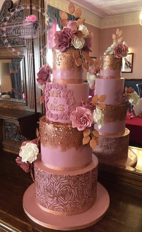 Rose gold and Dusky pink 4 tier wedding cake - Lily Rose Cakes